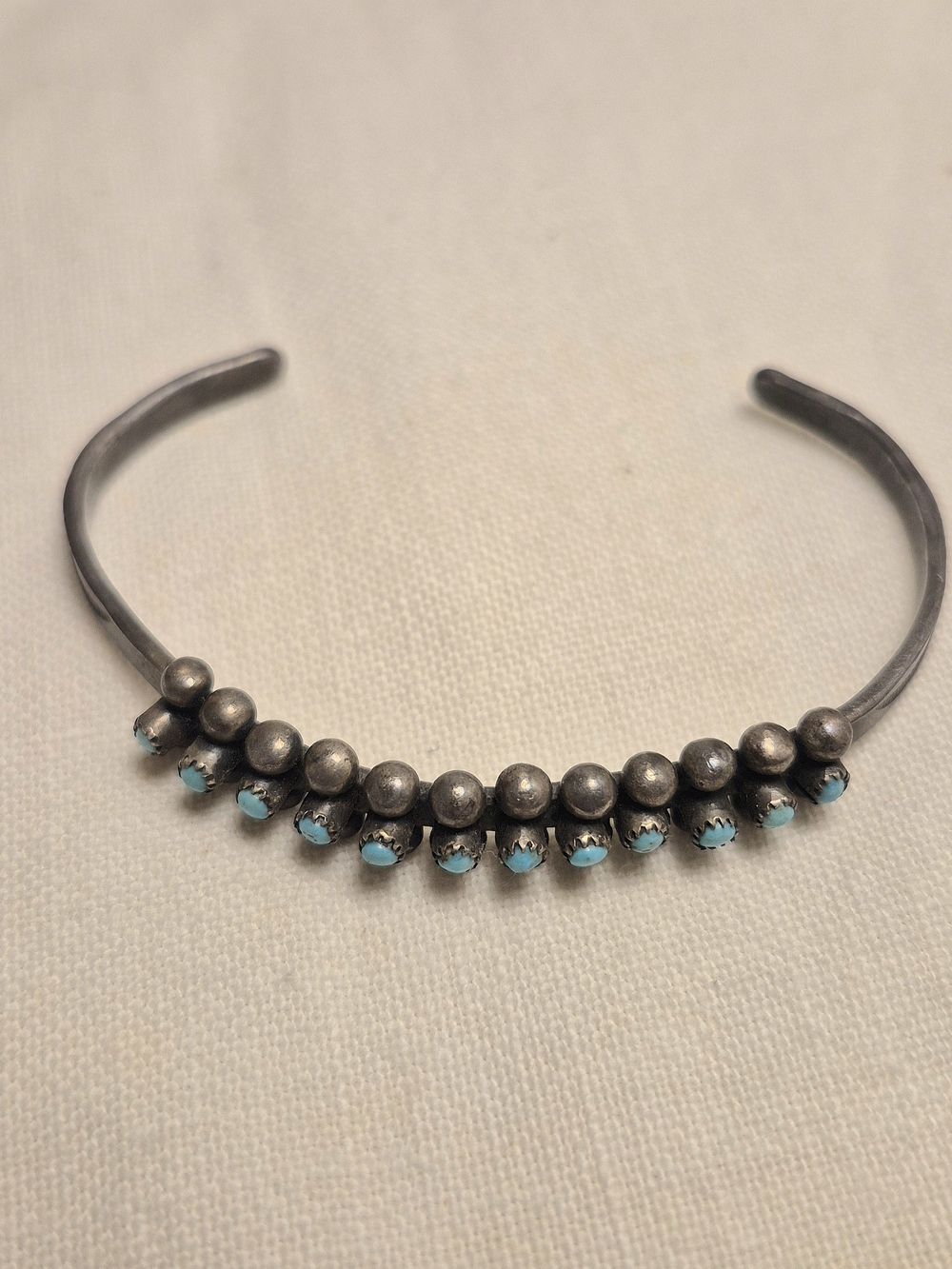 Sterling Silver Cuff Bracelet with Turquoise Bead Accents